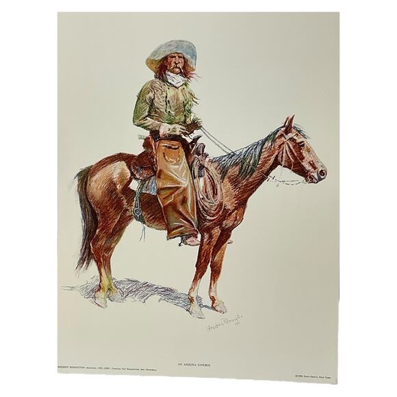 Frederic Remington Arizona Cowboy 1955 Penn Prints Lithograph 16x12 Art - Picture 2 of 5